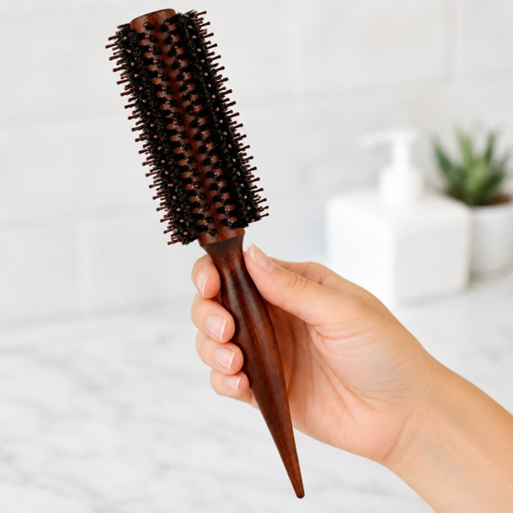 2.2 Inch Round Bristle Hair Brush with Wooden Handle for Blowouts & Styling