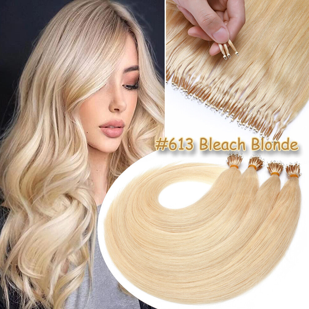 Thick Remy Human Hair Extensions Nano Ring Micro Loop Beads Caramel