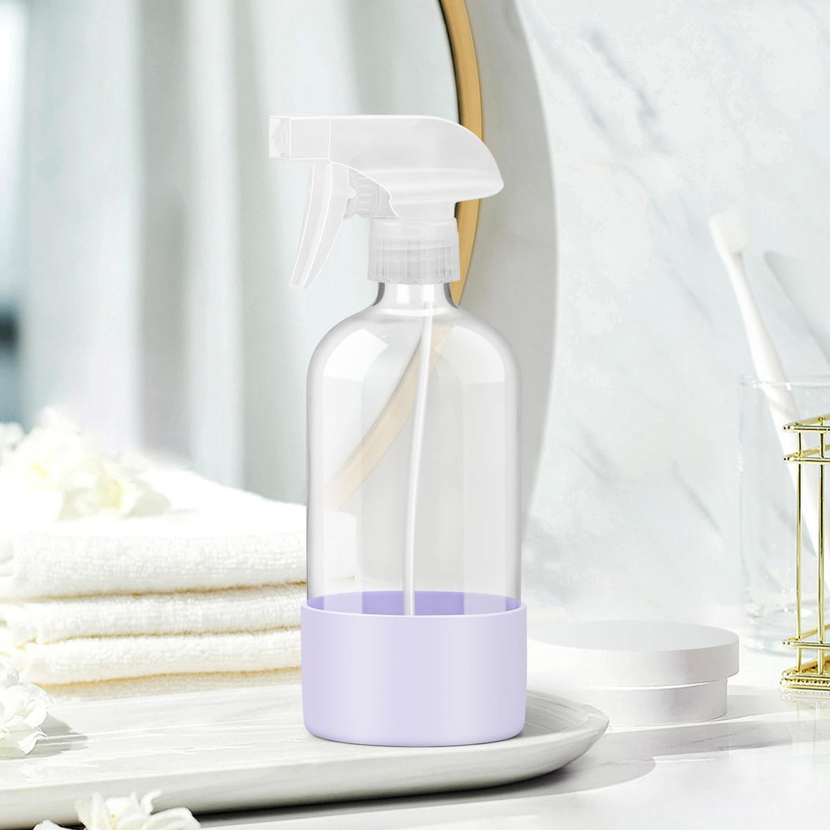 16 oz Glass Spray Bottle with Silicone Sleeve for Cleaning & Plant Misting