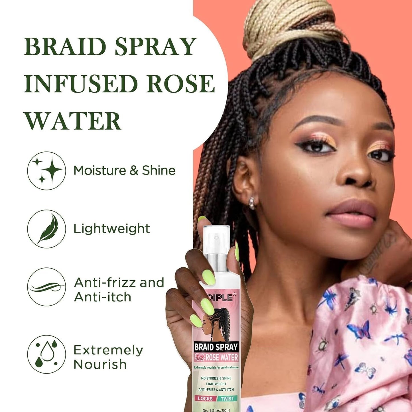 Hydrating Rose Water Braid Spray for Hair & Scalp Moisturizer - 6.8oz