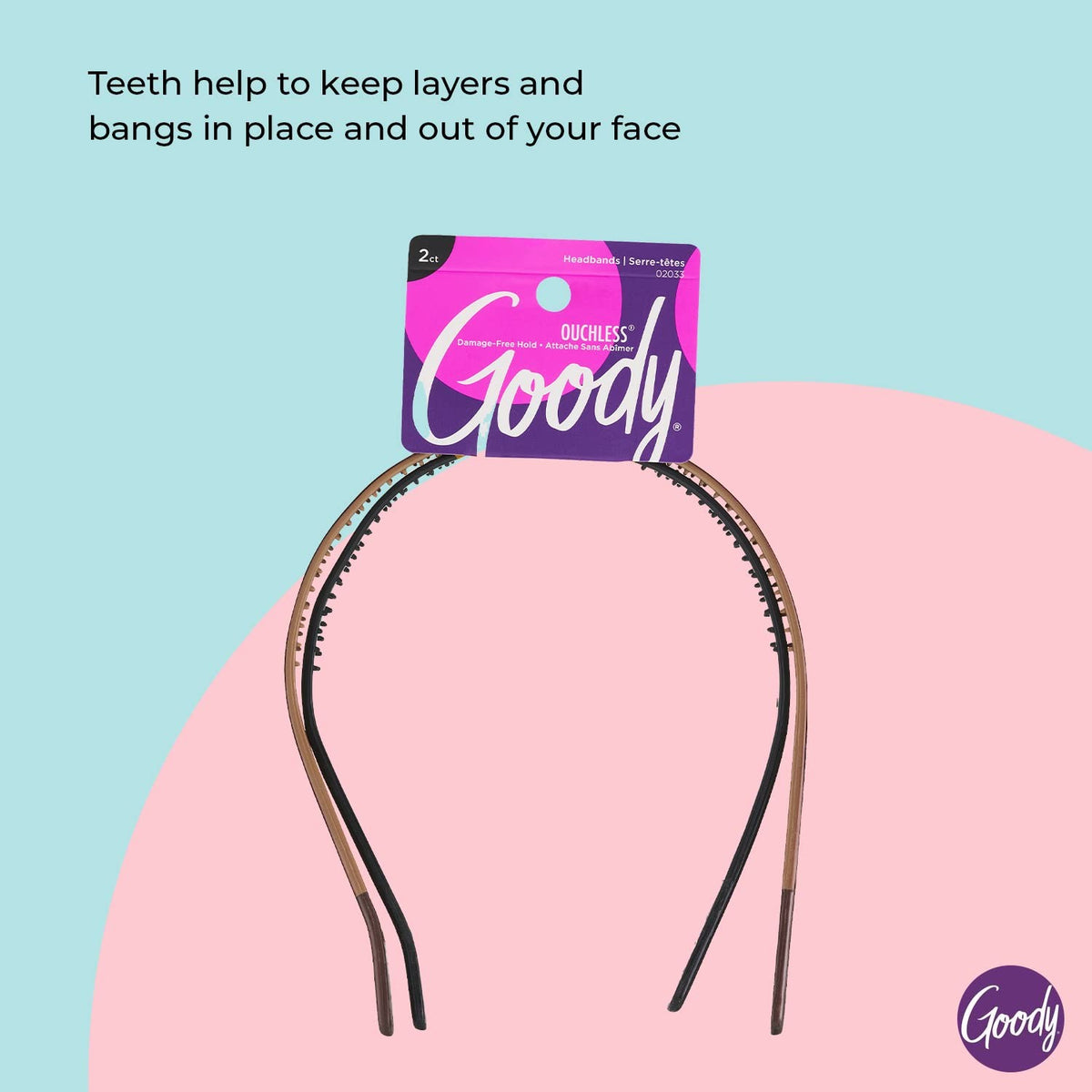 Goody Ouchless Flex Thin Pressure-Free Headband 2 Count (Pack of 1),