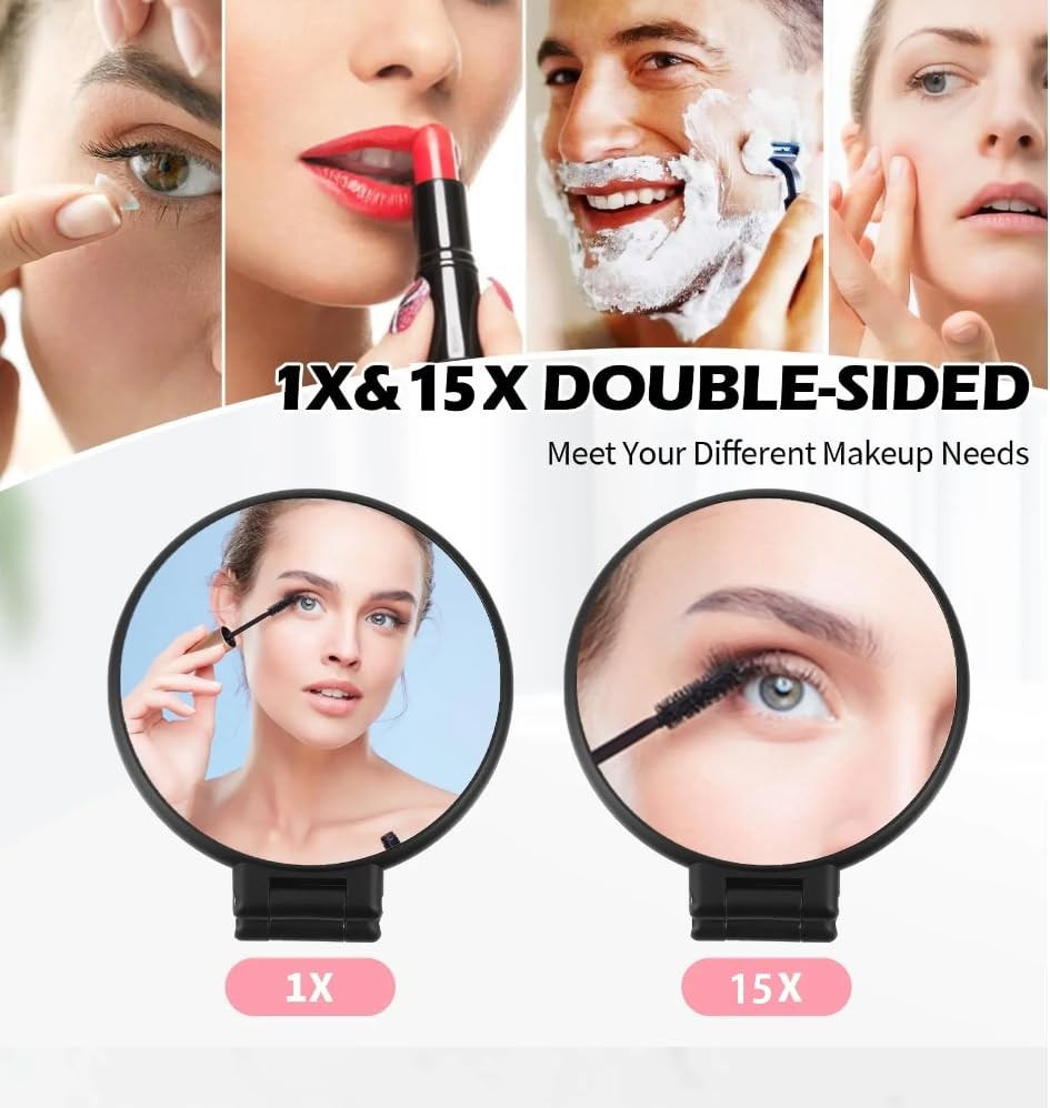 15X Handheld Travel Mirror with Adjustable Rotation Handle Double-Sided Magnifying