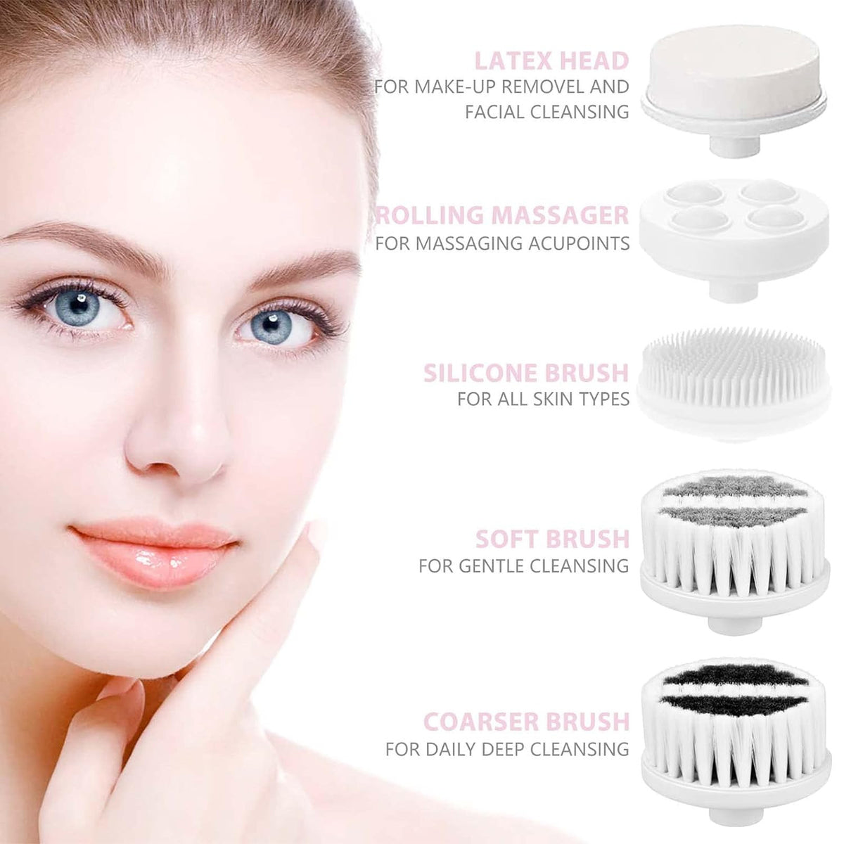 Waterproof Facial Cleansing Spin Brush Kit with 5 Exfoliating Heads
