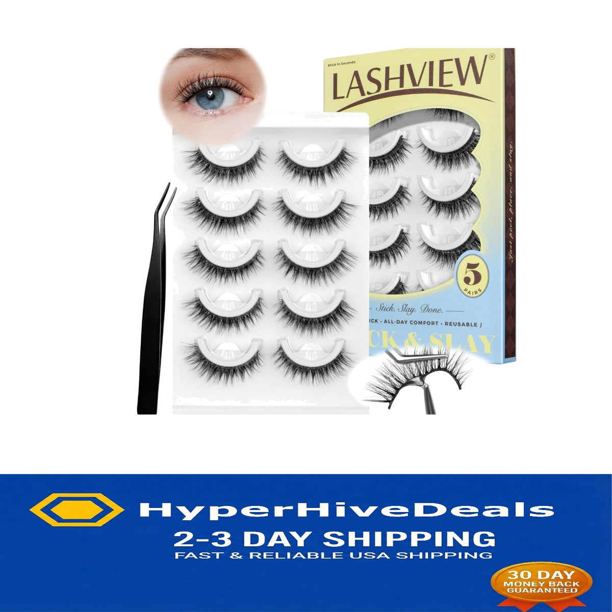Self Adhesive False Eyelashes Natural Waterproof Reusable 5 Pairs