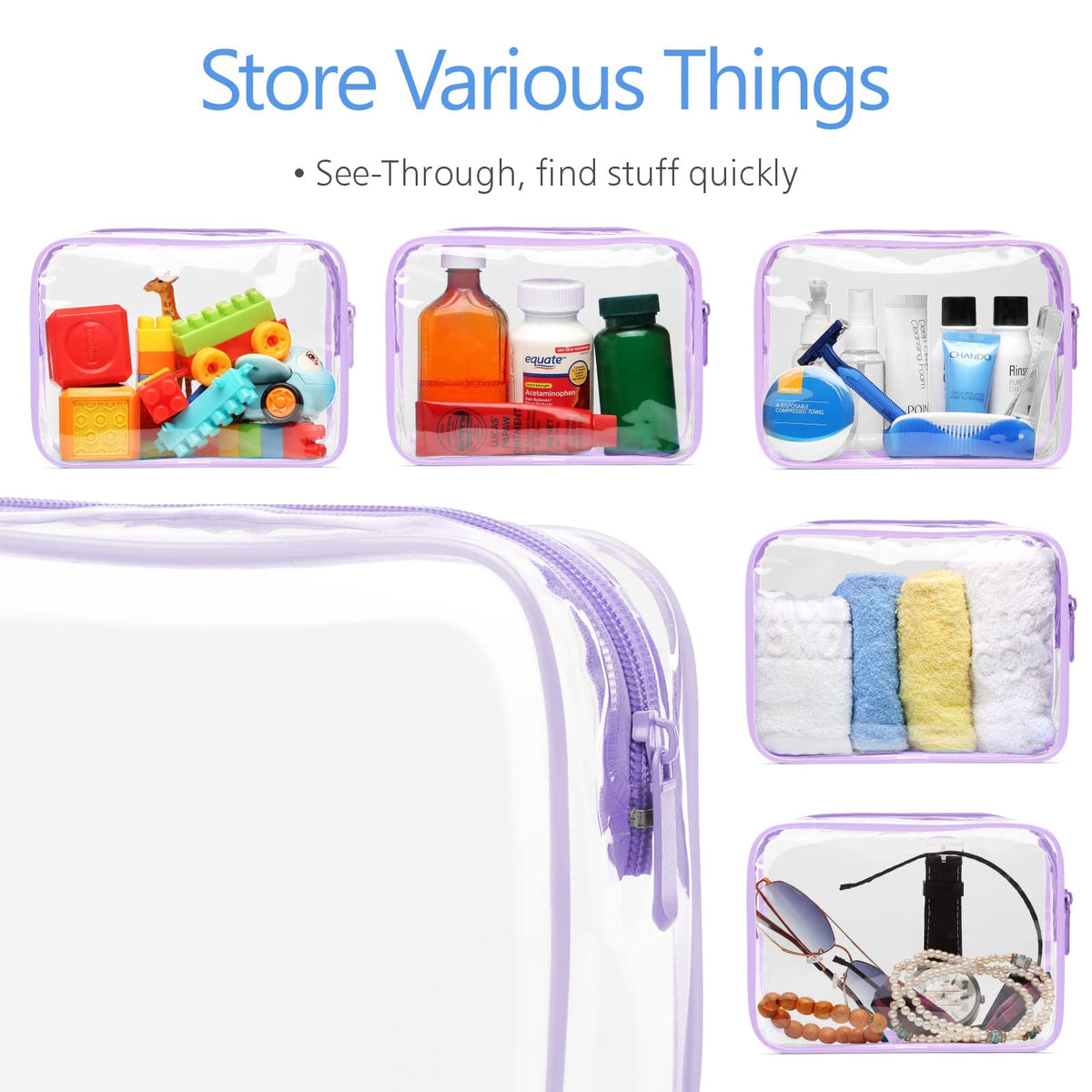 TSA Approved Clear Makeup Bags Set - 2 Sizes Travel Toiletry Organizer
