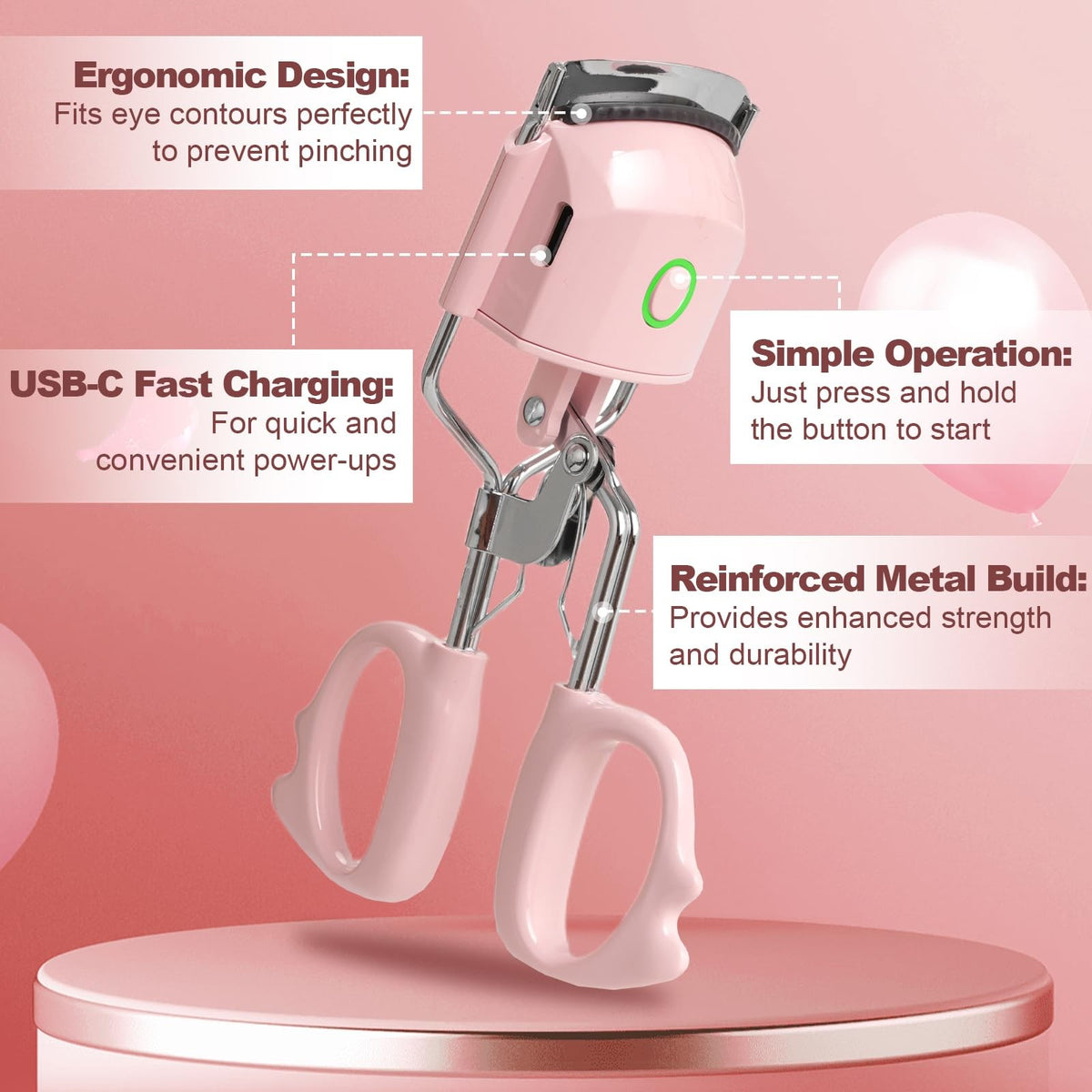 Electric Heated Eyelash Curler with 2 Heat Modes & Long-Lasting Curl