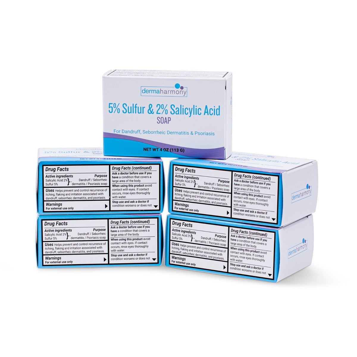 Sulfur & Salicylic Acid Bar Soap for Skin Conditions - DermaHarmony 4 oz (5 Bars)