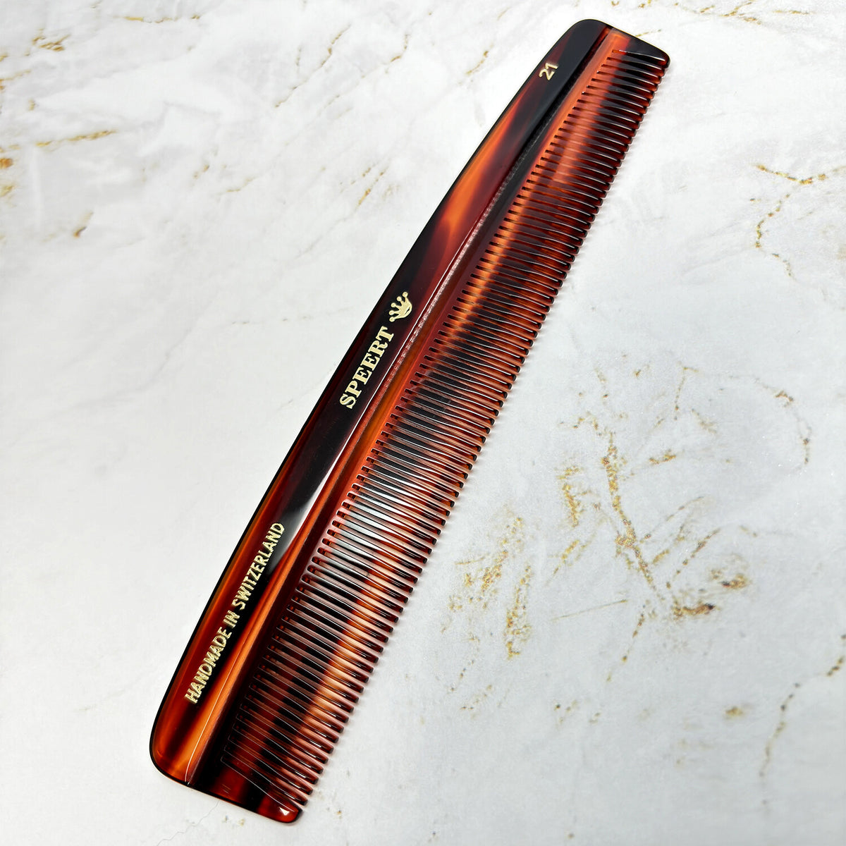 6-Inch Handmade Swiss Tortoise Shell Comb for Medium Hair - Brown
