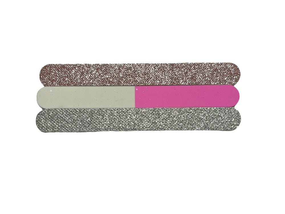 Large Zipper Cosmetic Bag & 3-Pack Glitter Nail File Set - Pink & Silver