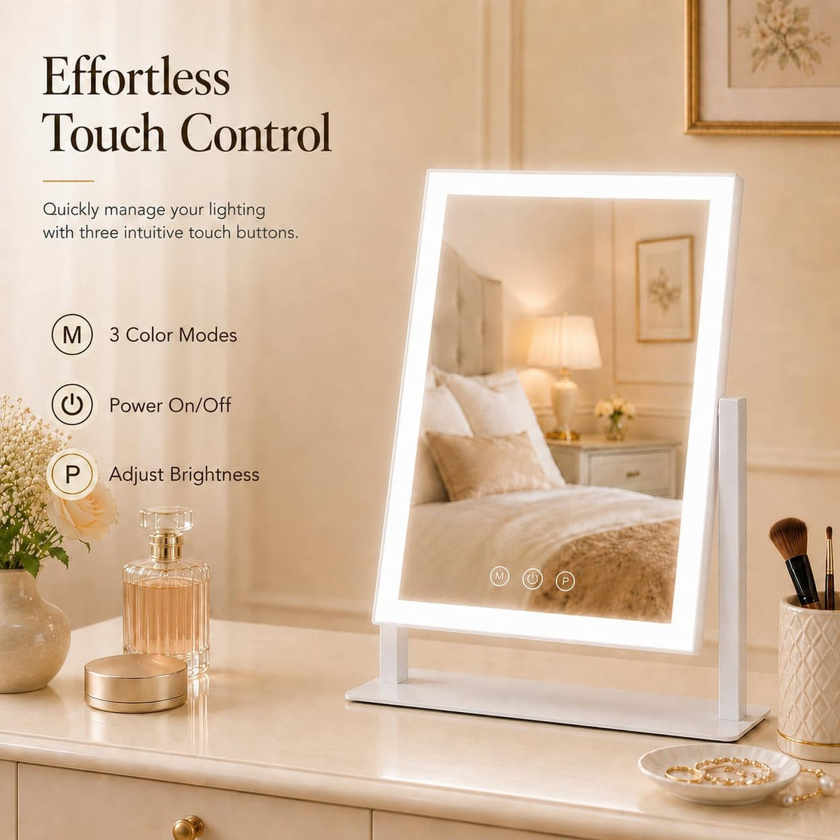 Vanity Makeup Mirror with Lights - 16x13 inch, 3 Color Modes, 360° Rotation