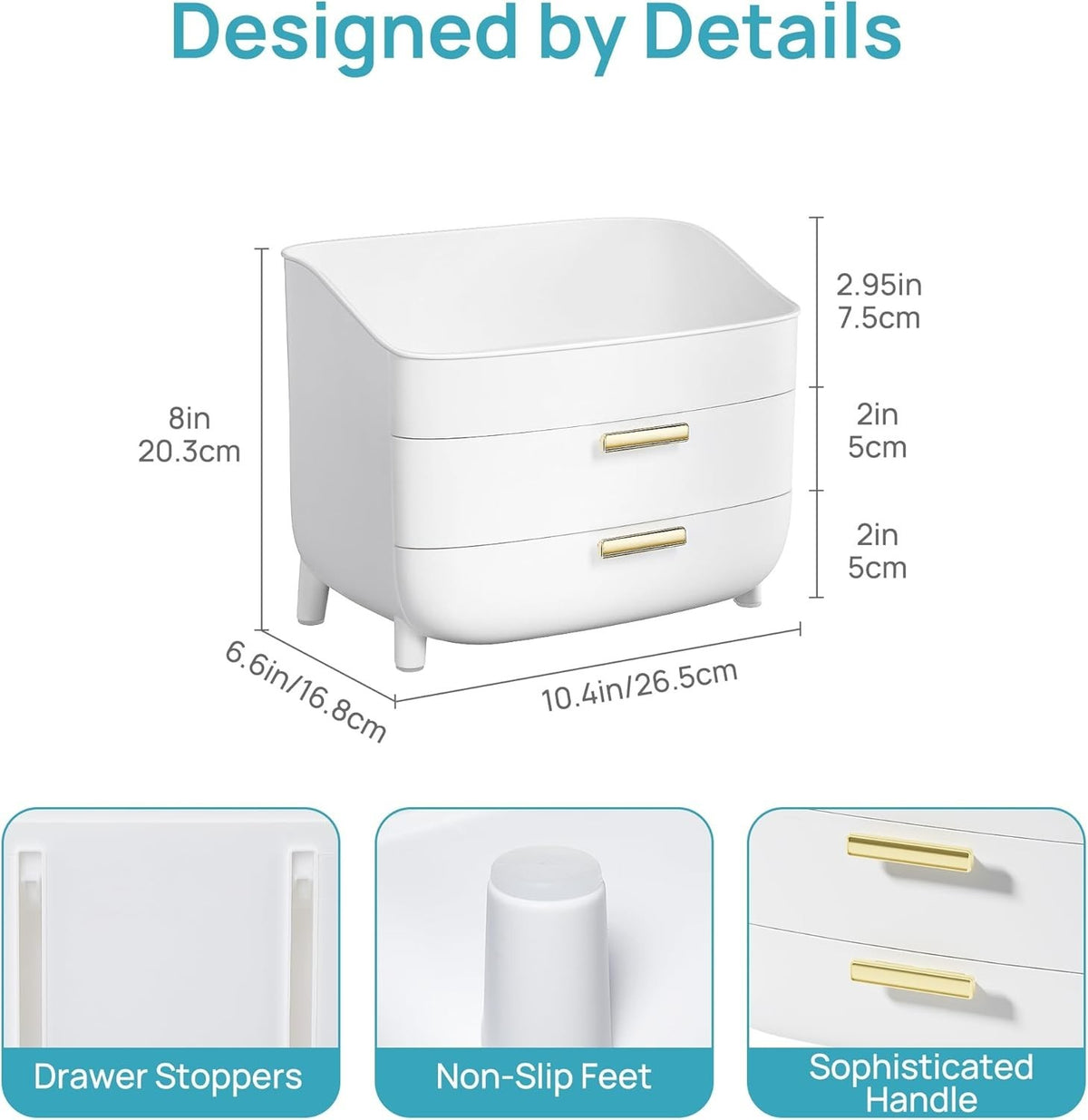 3-Tier Makeup and Skincare Organizer with Drawers for Vanity & Bathroom