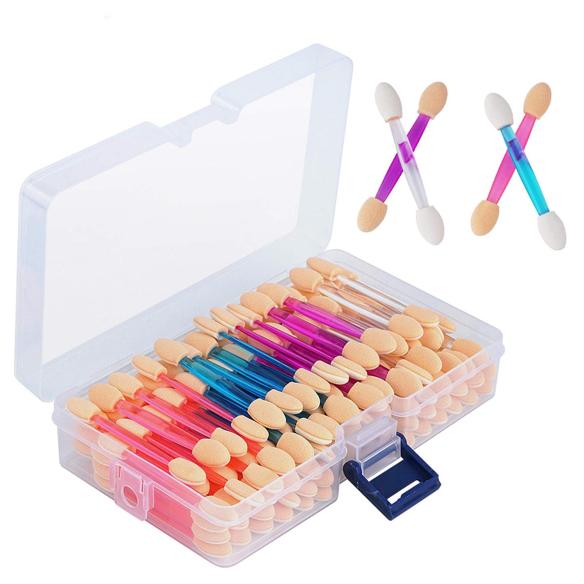 120pcs Double-Sided Eyeshadow Applicators in Transparent Storage Box - Pink, Purple, Blue