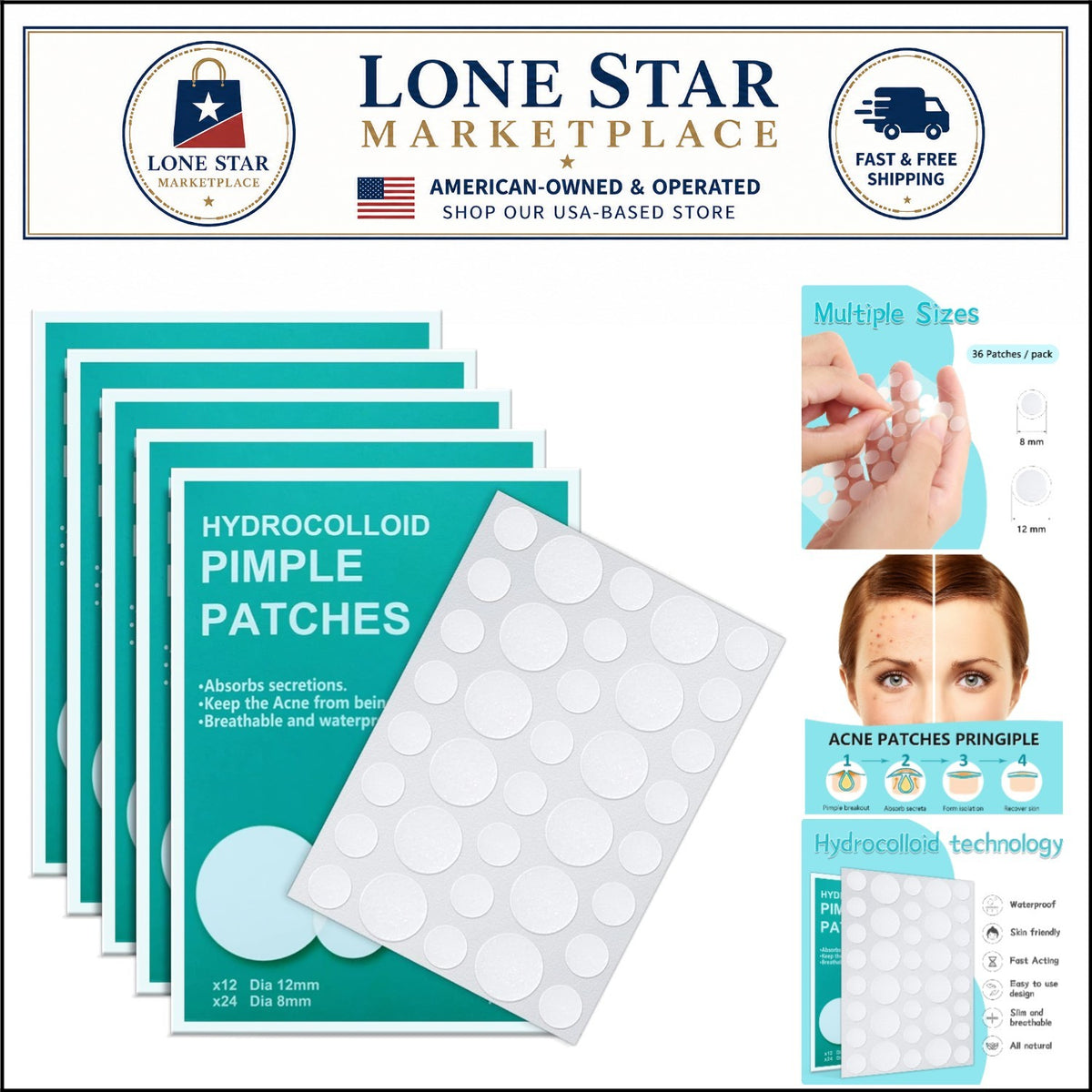 Hydrocolloid Pimple Patches with Tea Tree Oil for Fast Acne Healing - Invisible, 180 Count