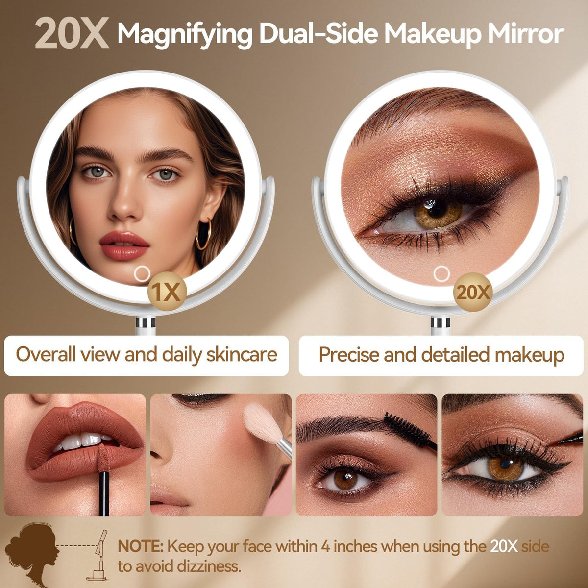 20X Magnifying Makeup Mirror with Lights and Storage - White