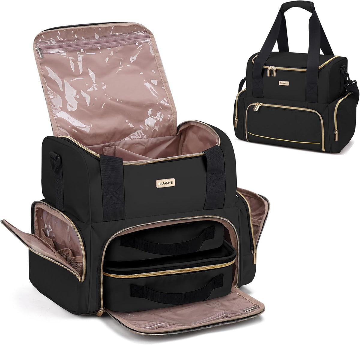 Double Layer Travel Makeup Bag with Removable Cosmetic Cases for Women