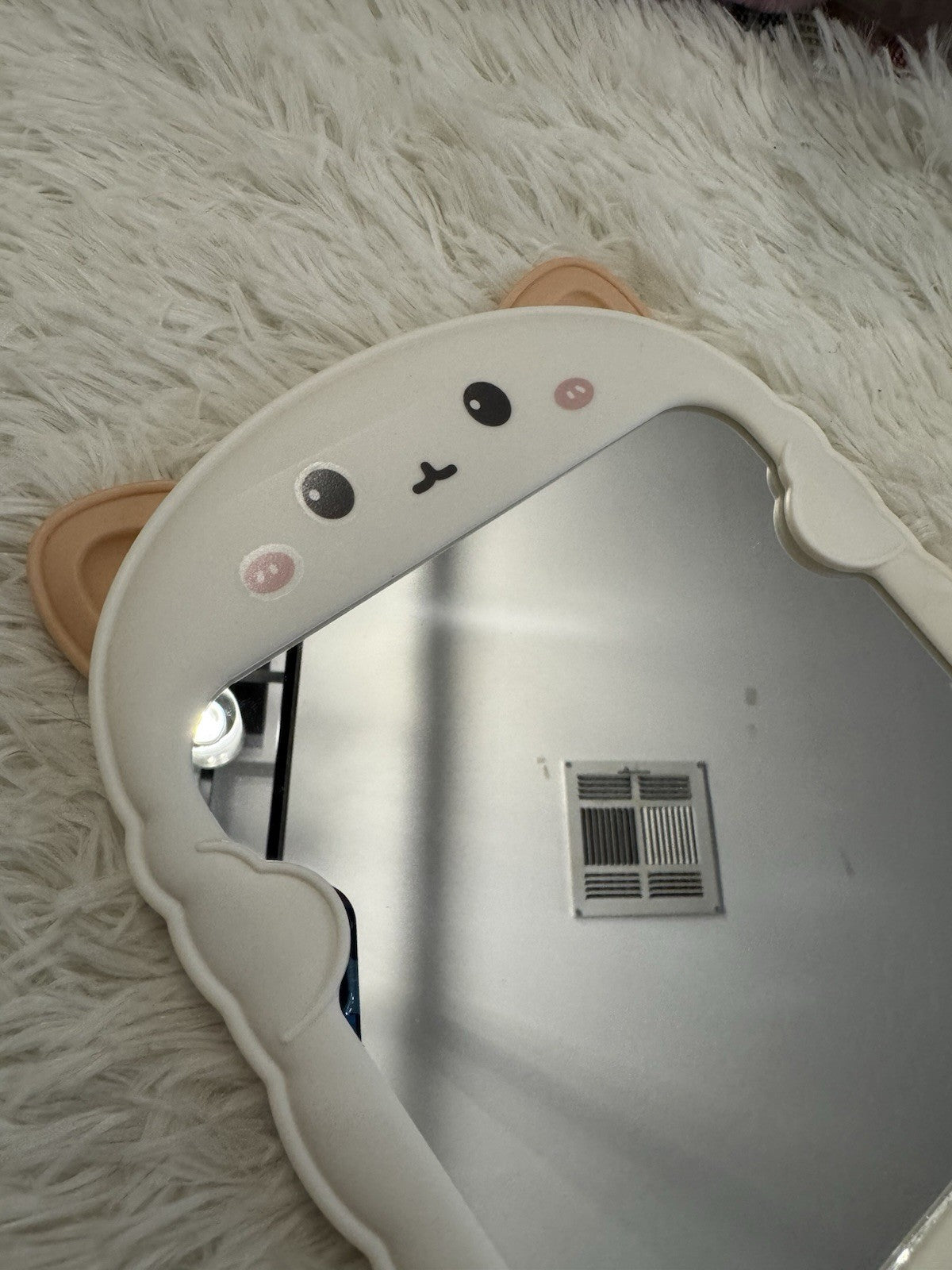 Cute Plastic Vanity Mirror with Cartoon Cat & Bear Ears - Foldable Desktop Accessory