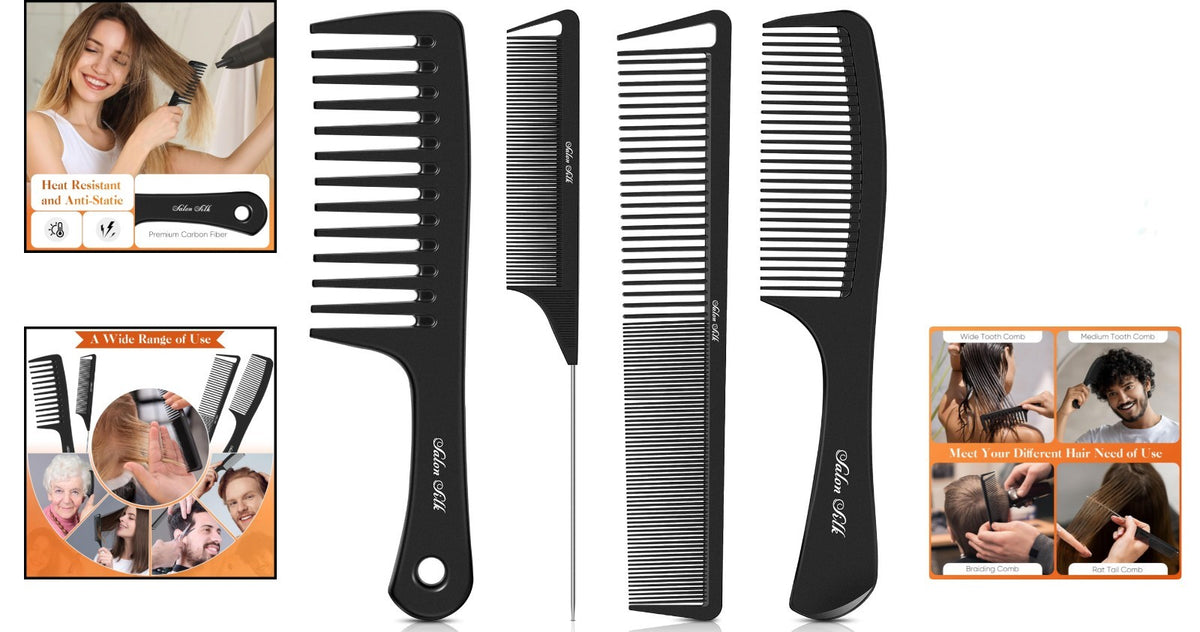 4-Piece Hair Comb Set for Styling and Cutting - Versatile All Hair Types