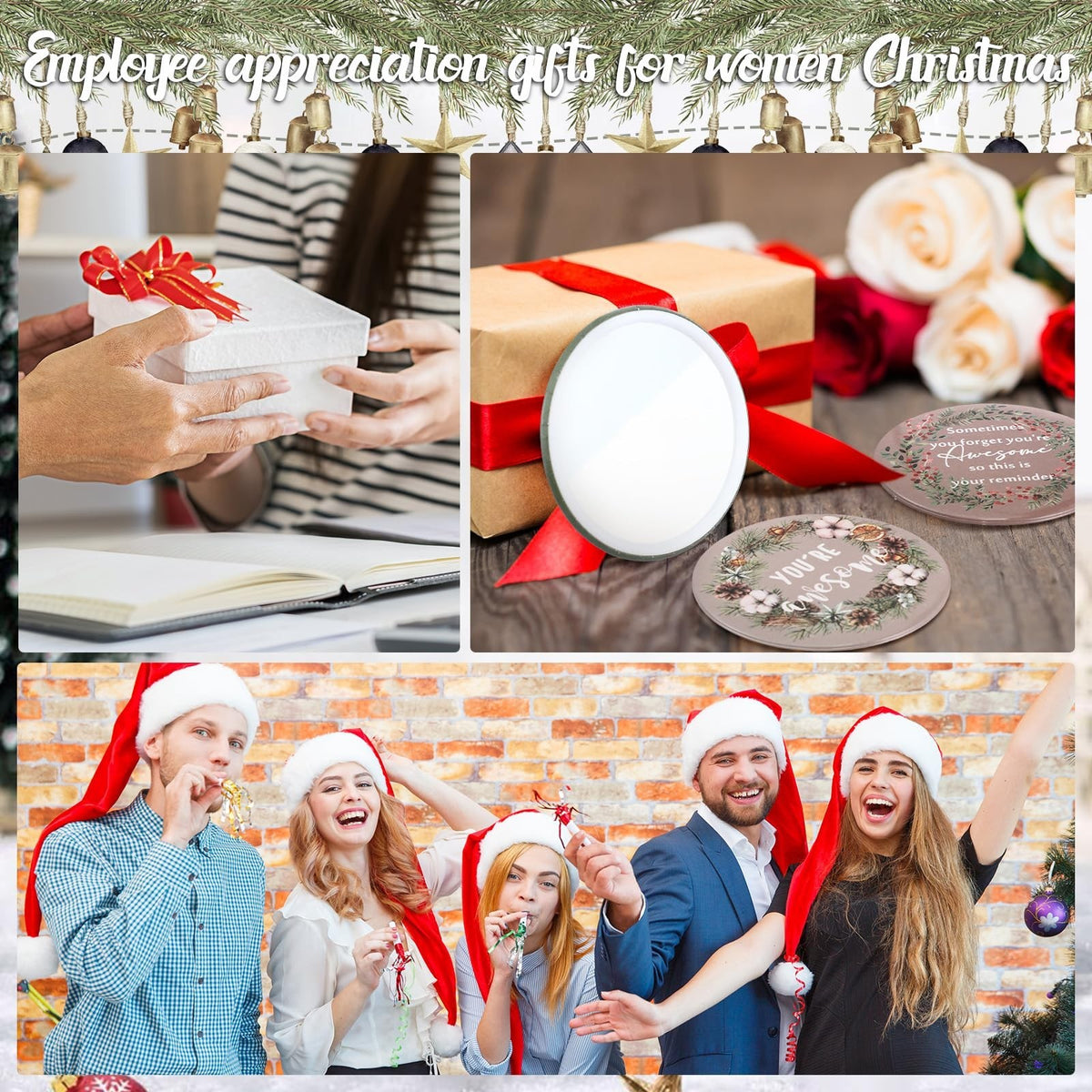 Christmas Employee Appreciation Gift Set with Compact Mirrors and Greeting Cards - Bulk 36 Pieces