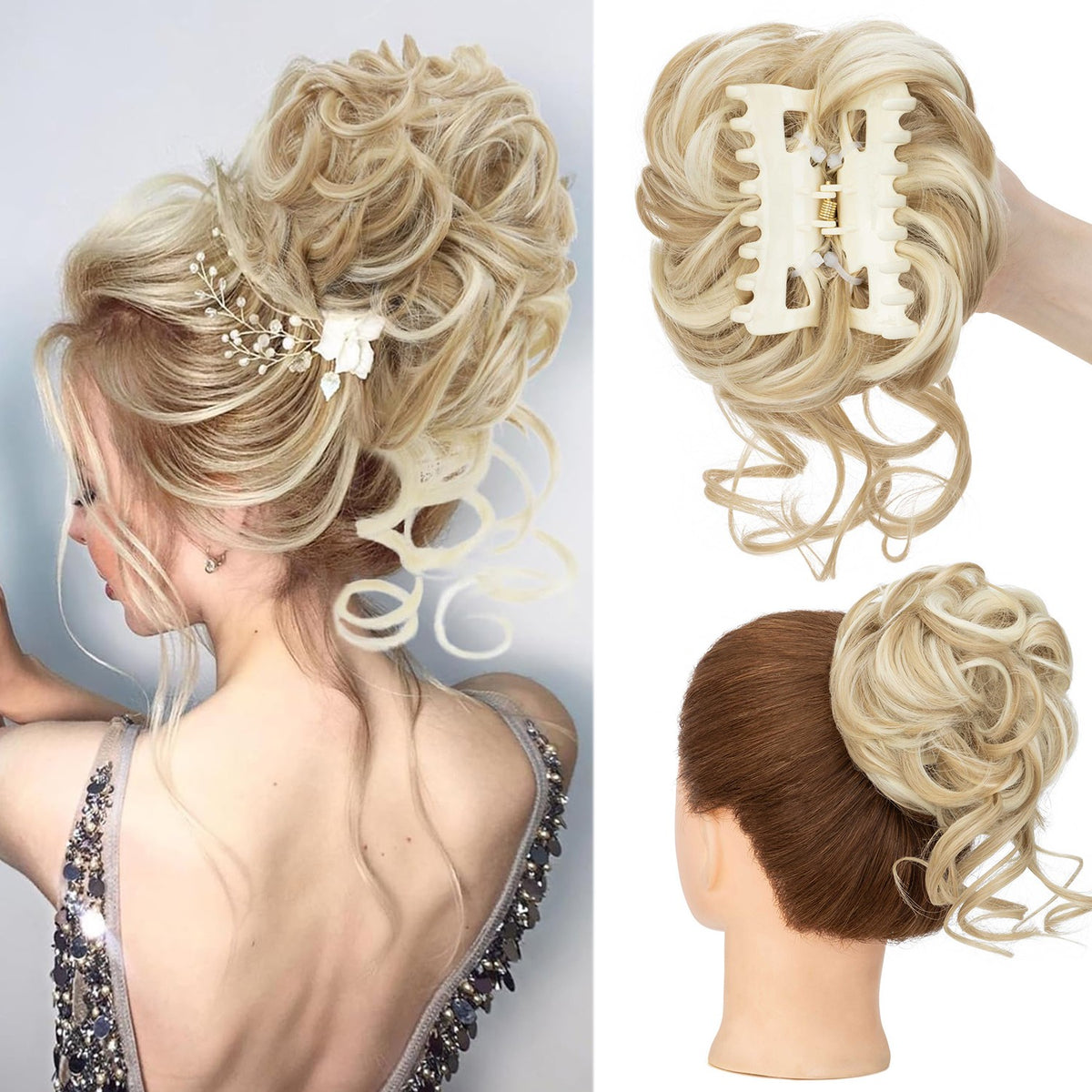 Thick Messy Curly Hair Bun Claw Clip Extensions - Multiple Colors & Lengths