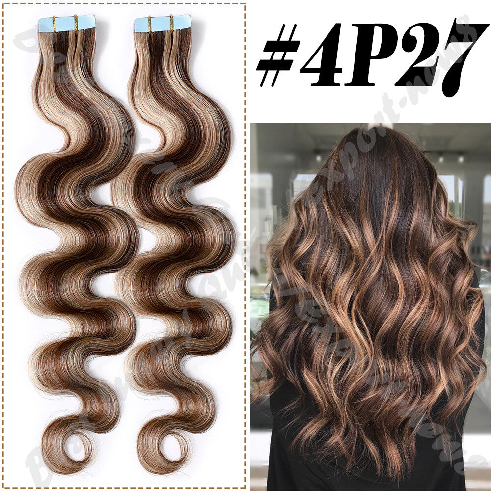 Thick Tape in Remy Human Hair Extensions Invisible Skin Weft Full Head