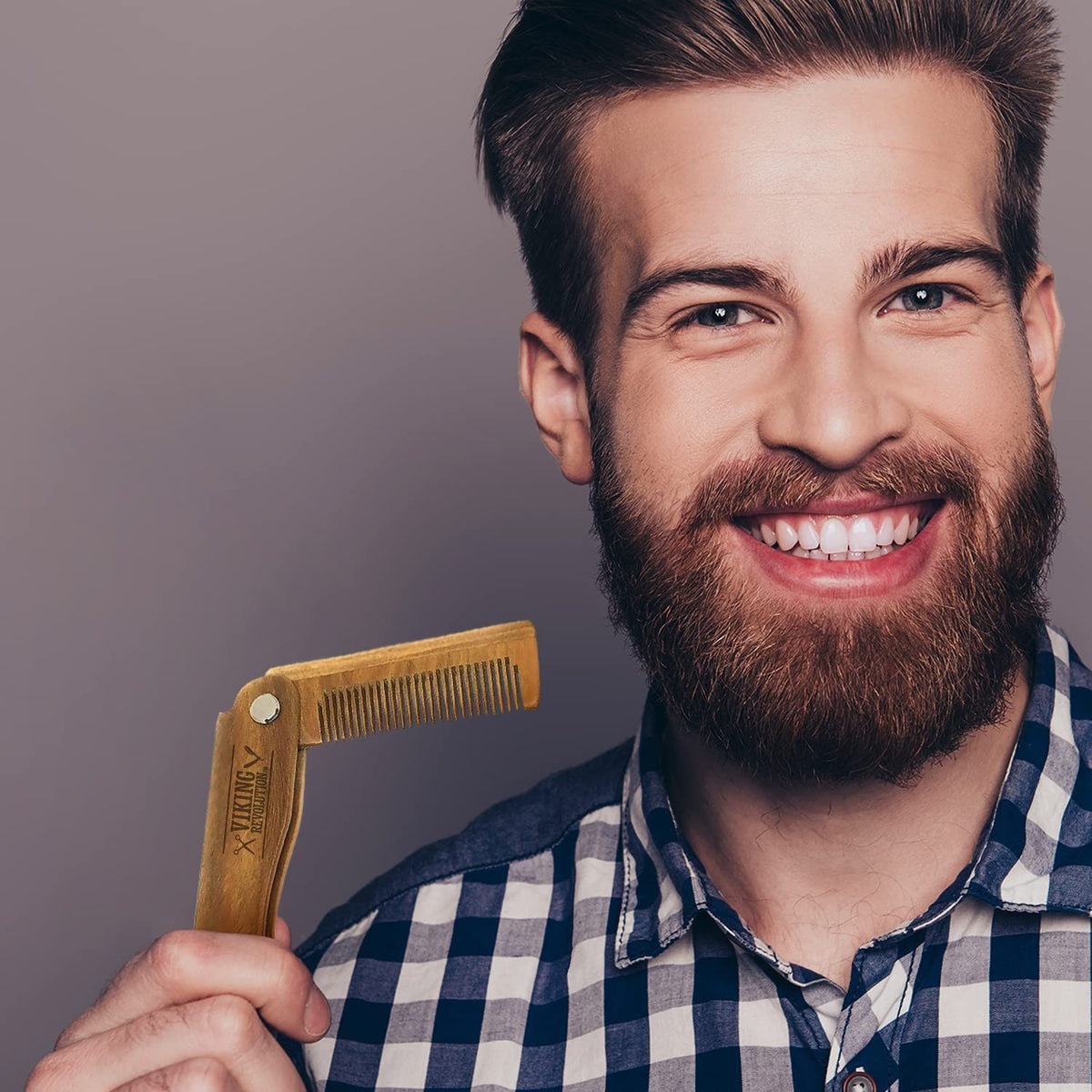 Folding Beard Comb with Wooden Teeth - Small Green Portable Grooming Tool