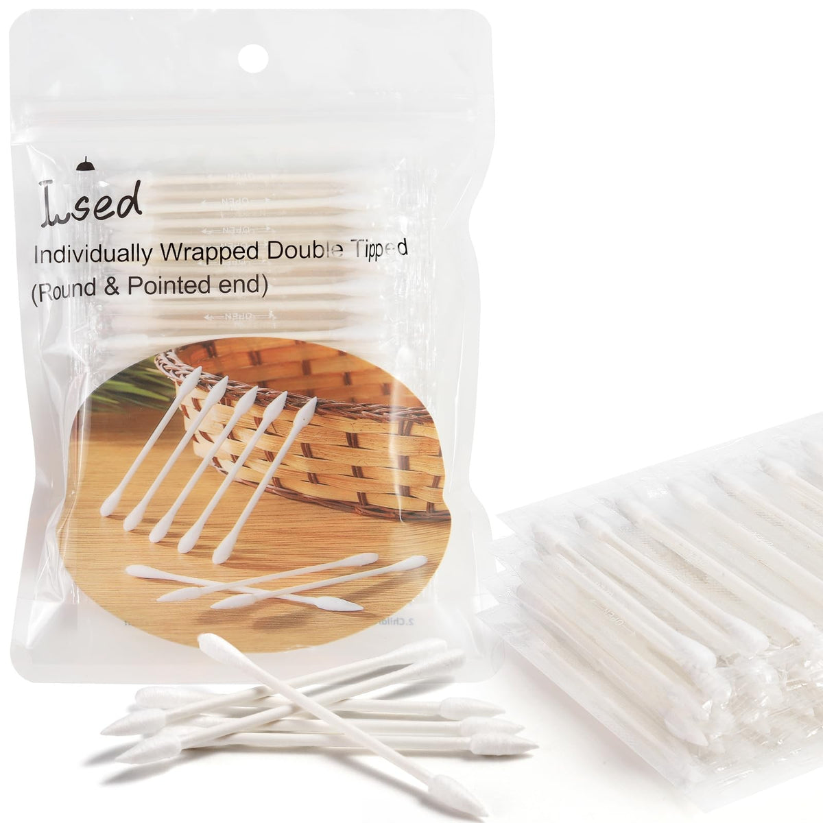100 Pack Organic Biodegradable Cotton Swabs - Individually Wrapped for Personal & Travel Use
