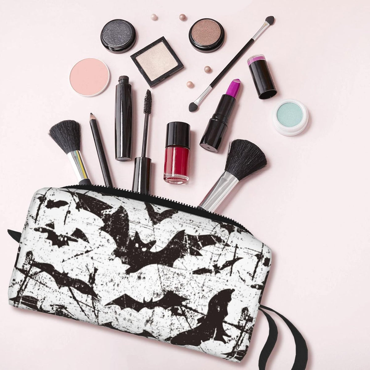 Small Travel Makeup Bag Organizer - Portable Cosmetic Pouch with Handle