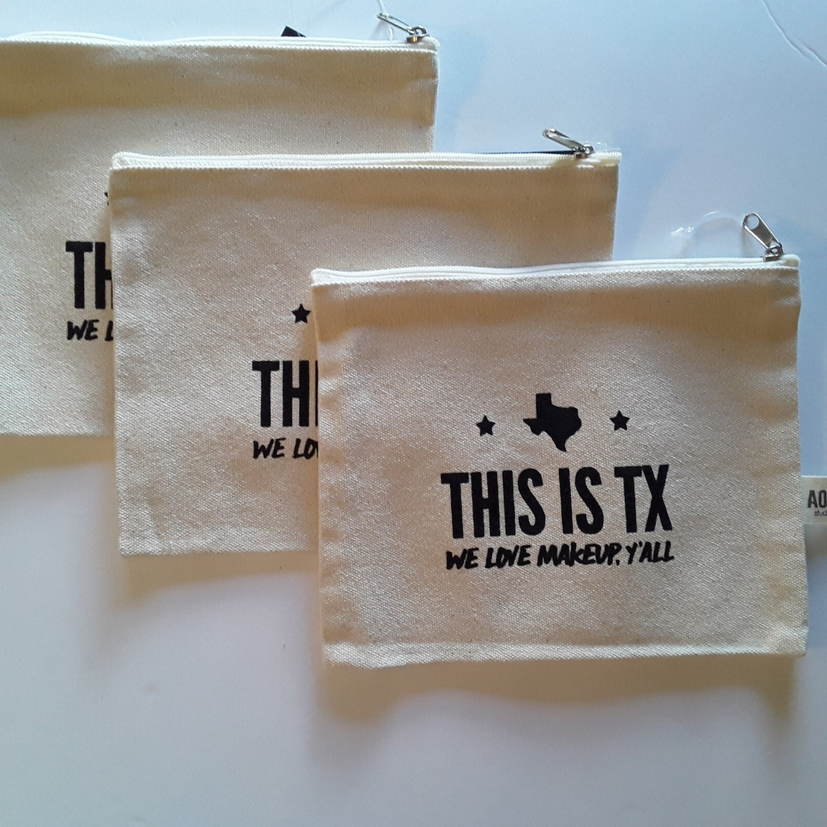 Texas-Themed Canvas Makeup Bag Set of 3 - Y'all Love Makeup Zipper Pouch