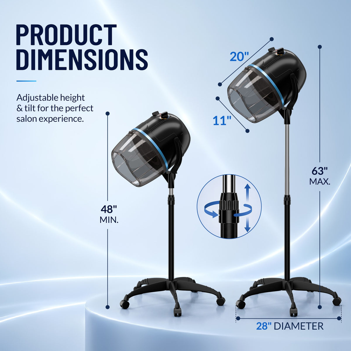 3 Colors Floor Salon Hair Bonnet Adjustable 1300W Hooded Dryer Stand