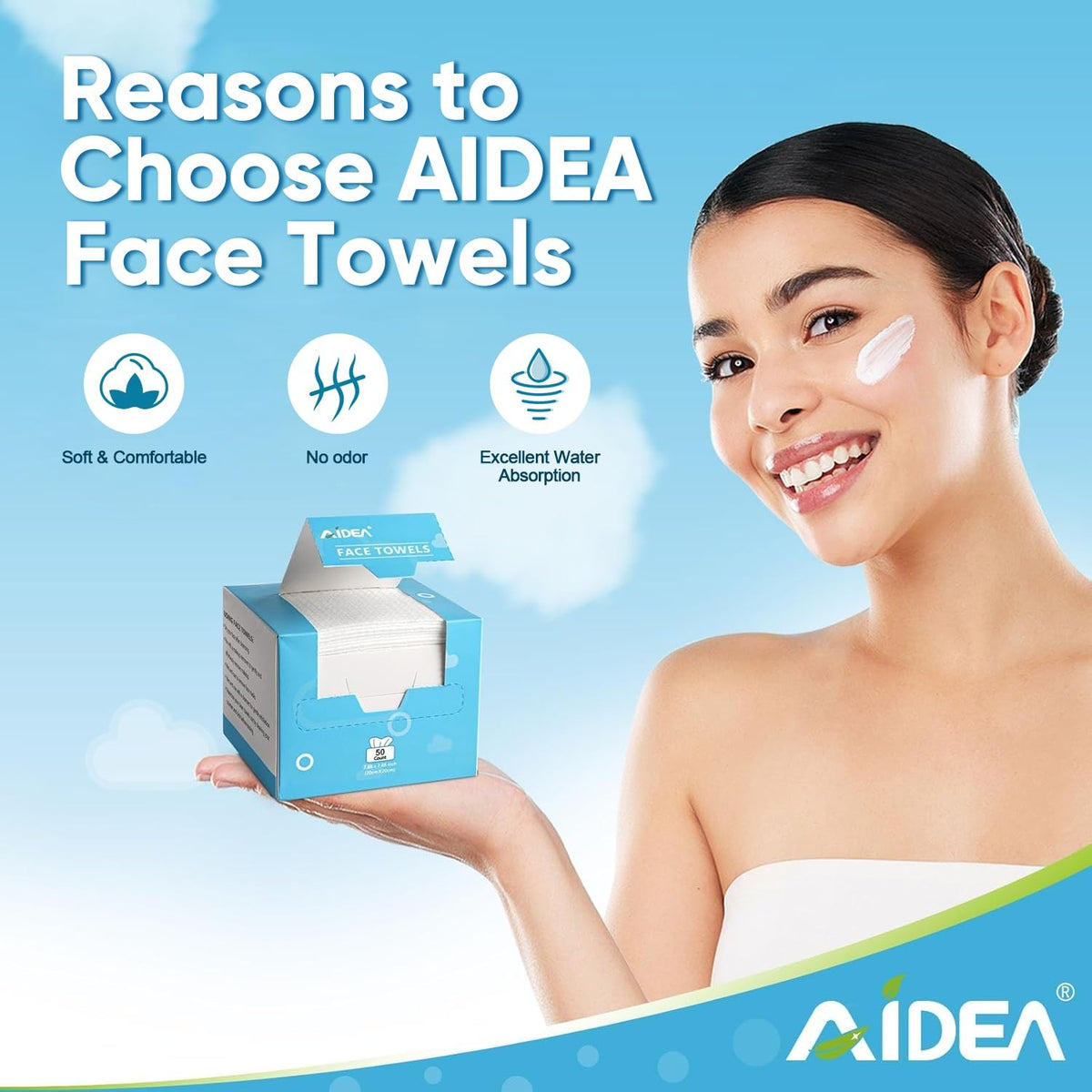 Disposable Face Towels for Sensitive Skin - 7.87 Inch, 2 Pack, 100 Count