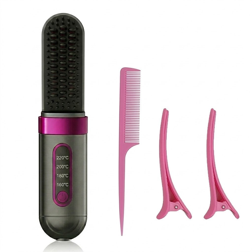 Cordless Hair Straightener Brush with Adjustable Temperature & LCD Display