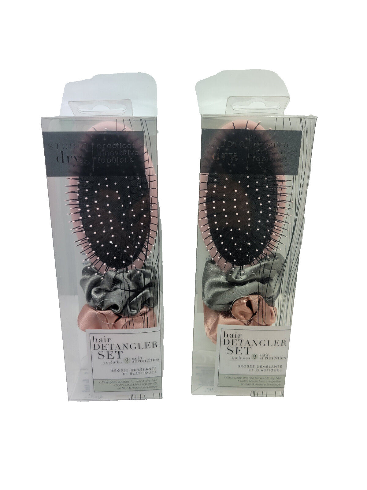 Dry Hair Detangler Set with Brush and Satin Scrunchies - 2 Pack