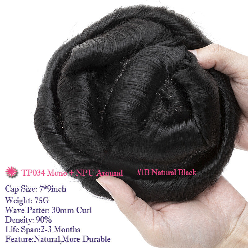 Men's Thin Skin Hair Replacement Toupee Human Hair System with Full PU Base