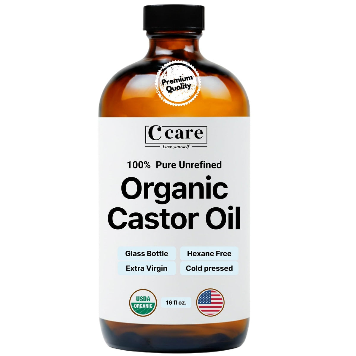 Organic Cold Pressed Castor Oil 16oz - Pure Moisturizing Hair and Skin Oil