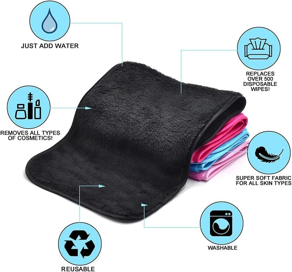 Reusable Microfiber Makeup Remover Cloths Set - Soft Quick-Dry Face Wash Towels