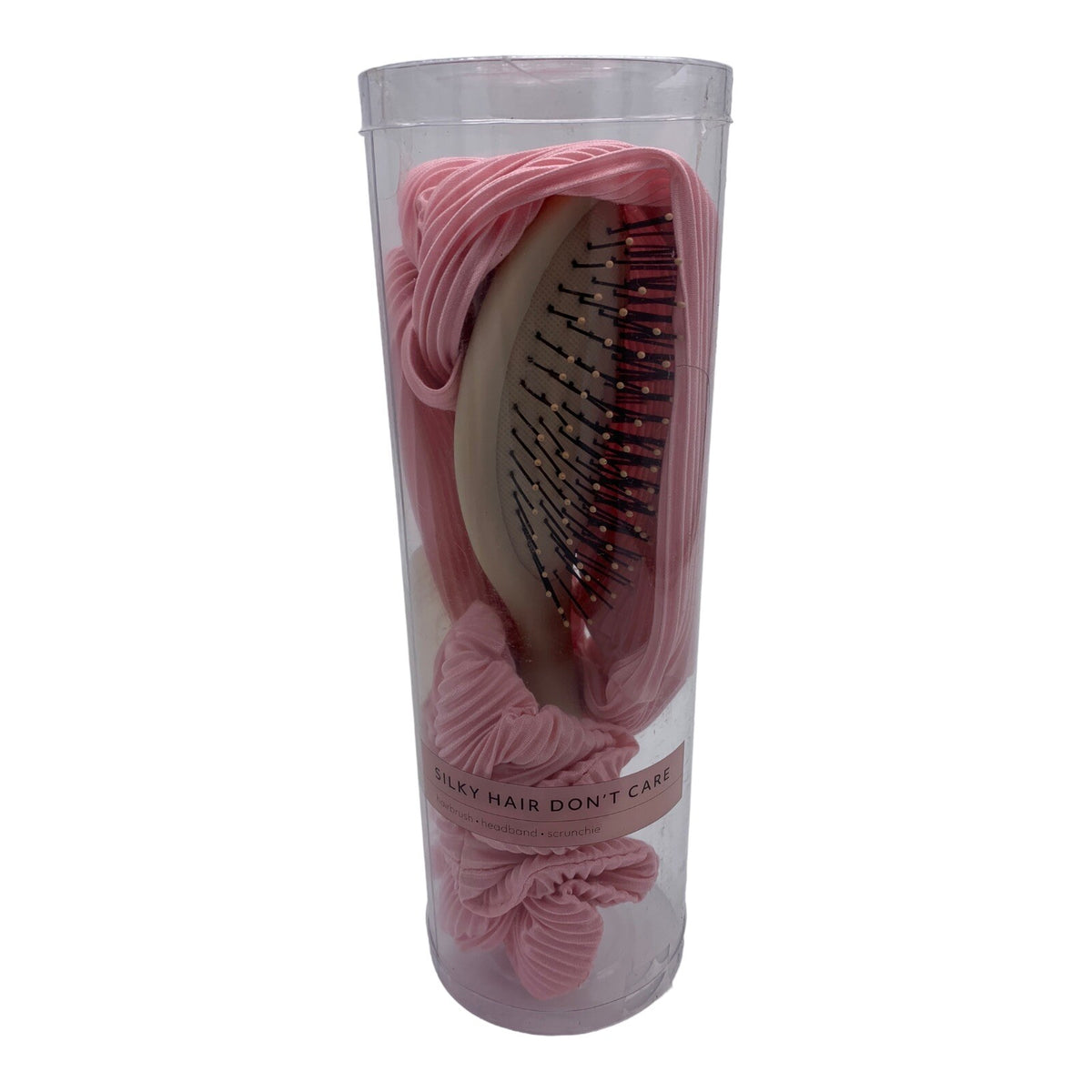 Pink Detangling Hairbrush Headband with Scrunchie - Silky Hair Don't Care