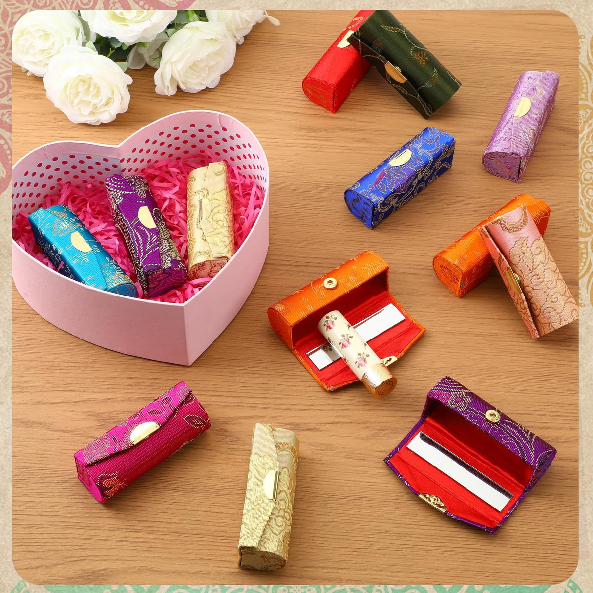 Set of 24 Lipstick Case Holders with Mirrors - Bulk Gift for Mother’s Day and Weddings