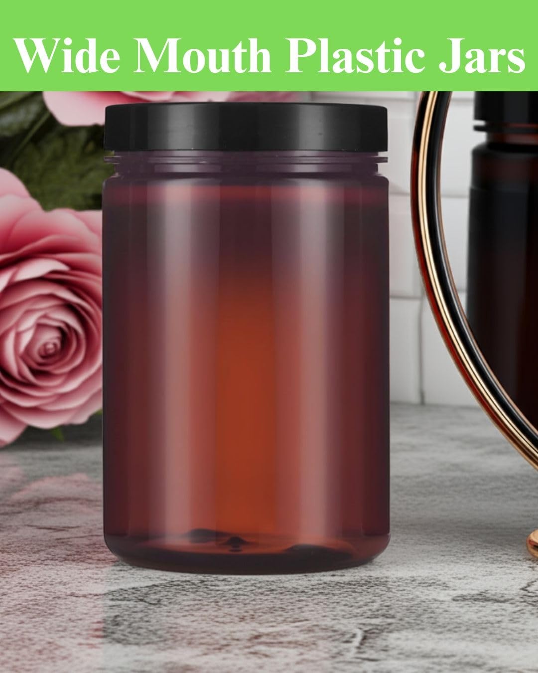 Large Amber PET Plastic Refillable Jar with Airtight Foam-Lined Lid - 25 Oz (6 Pack)