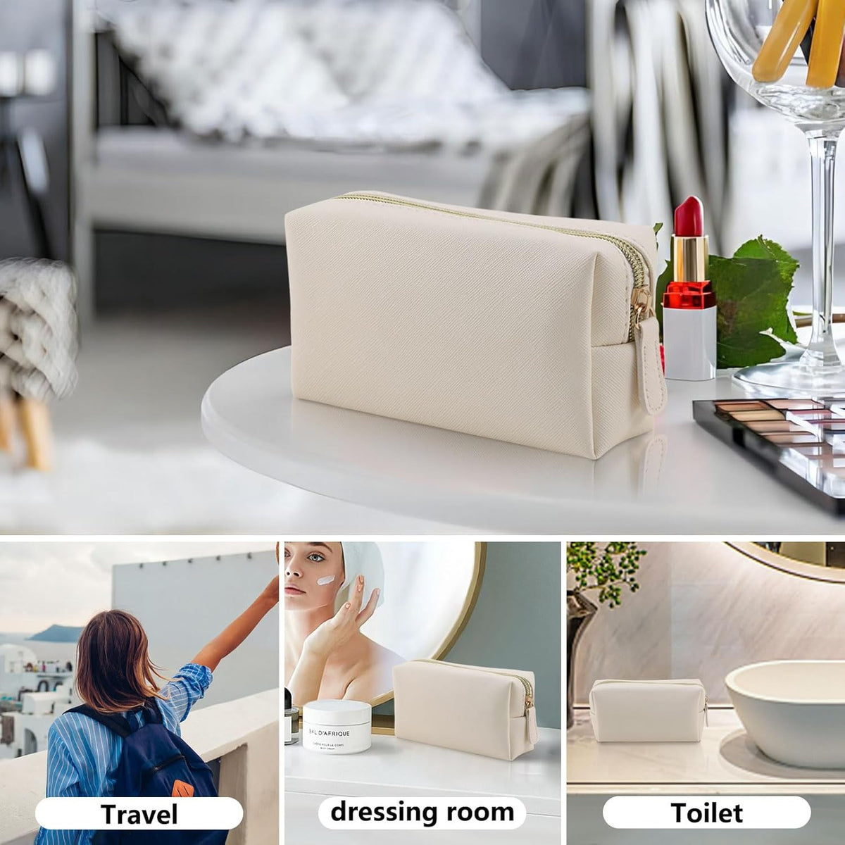 Leather Makeup Bag for Travel Small Cosmetic Organizer for Women