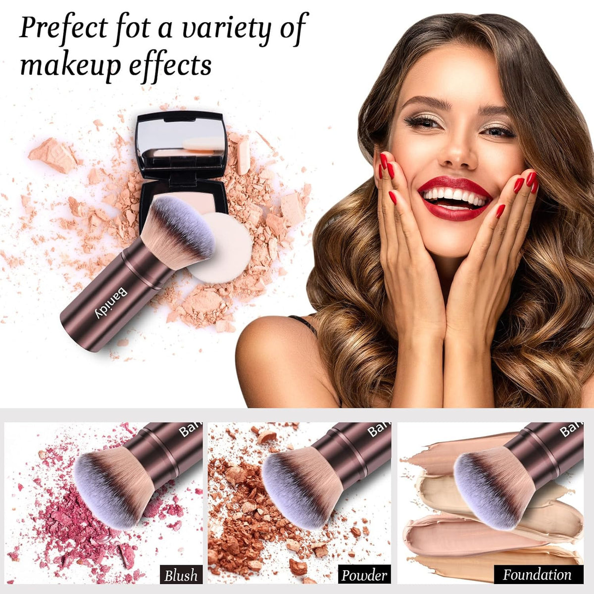 Retractable Makeup Brush for Face Powder Blush Foundation Travel Kabuki