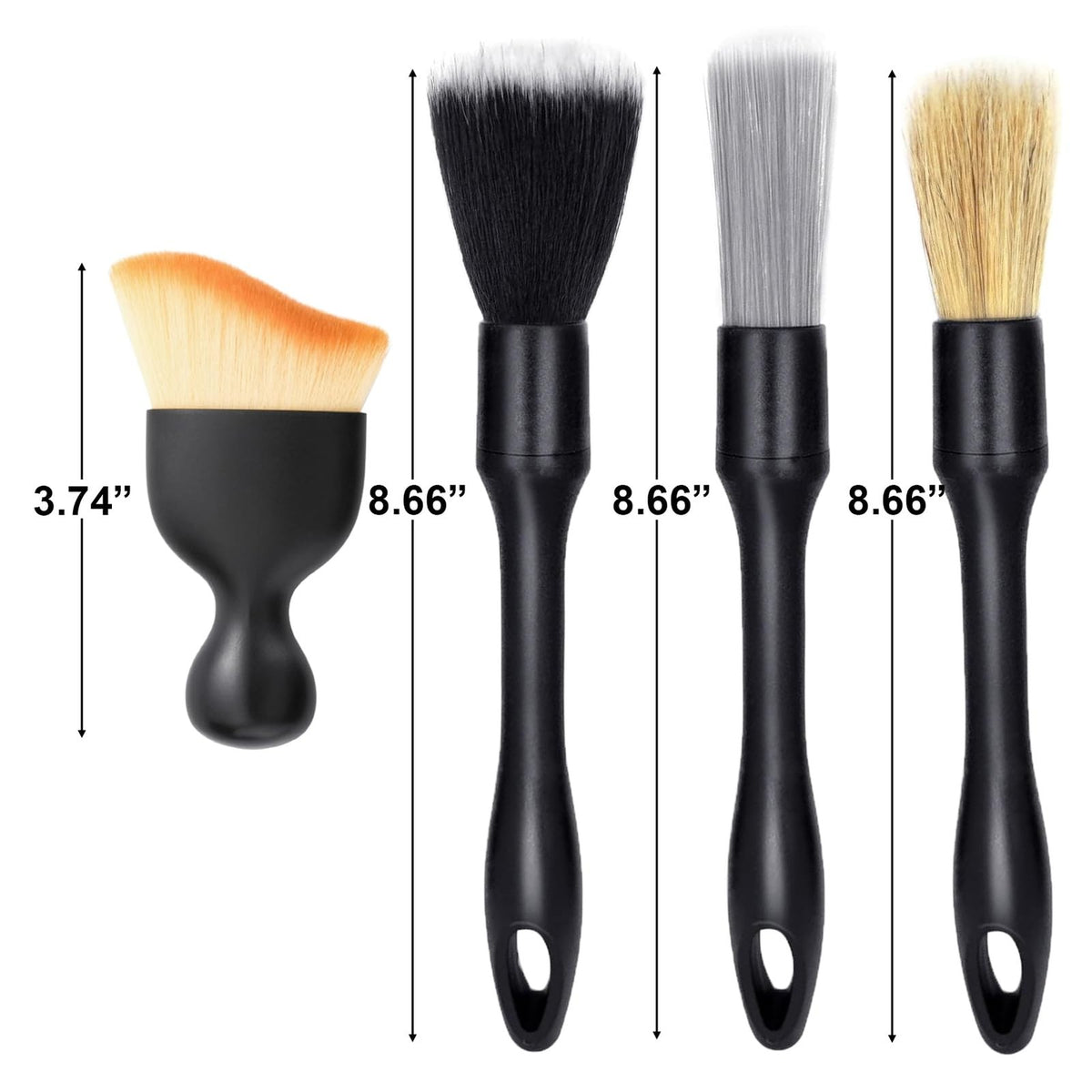 4 Pack Car Detailing Brushes Set - Soft, Medium, Hard & Faux Wool