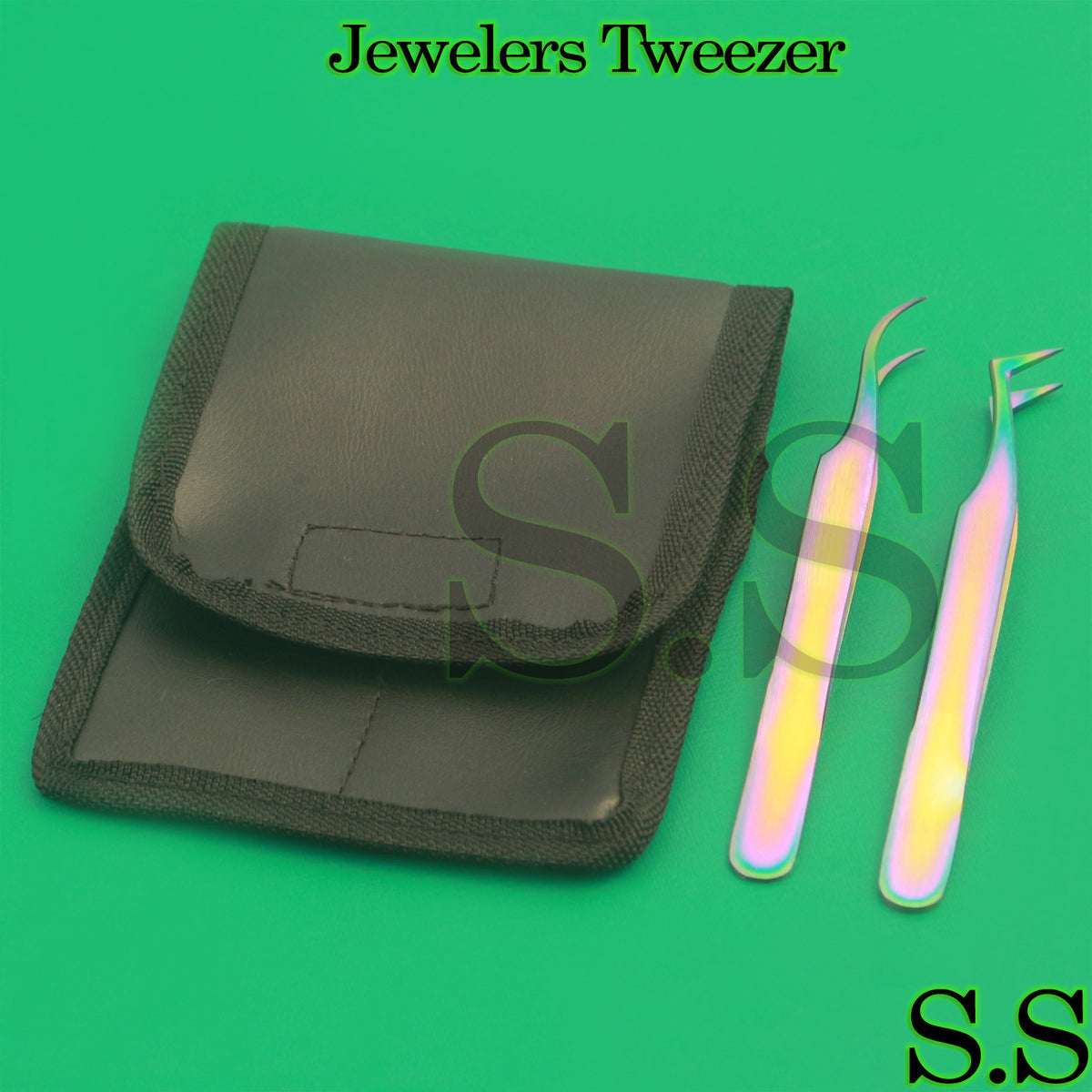 Rainbow Color Titanium Eyelash Extension Tweezers Semi-Angled 2 Pack