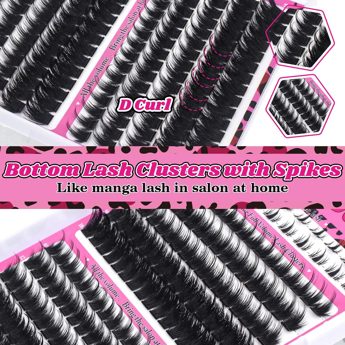 False Eyelash Clusters with Spikes, Bottom 4 Pack - Black, Trendy & Reusable