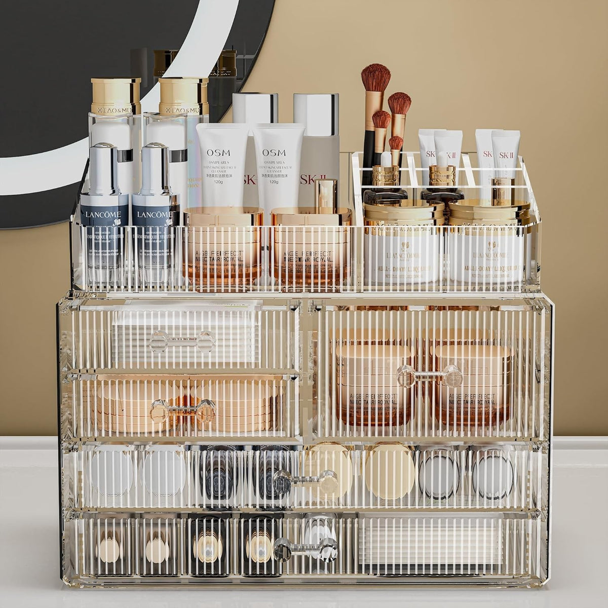 Stackable Clear Acrylic Drawer Organizers for Bathroom and Kitchen Storage