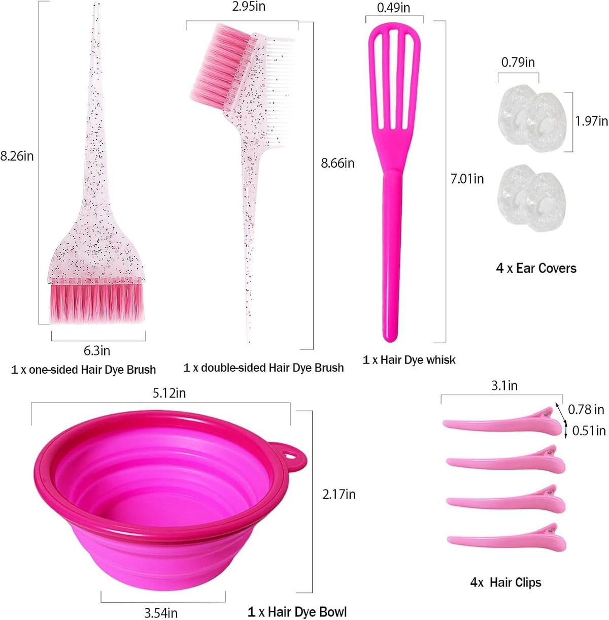 Hair Dye Kit with Brush Bowl Clips for Home Salon Use - 12 Pieces