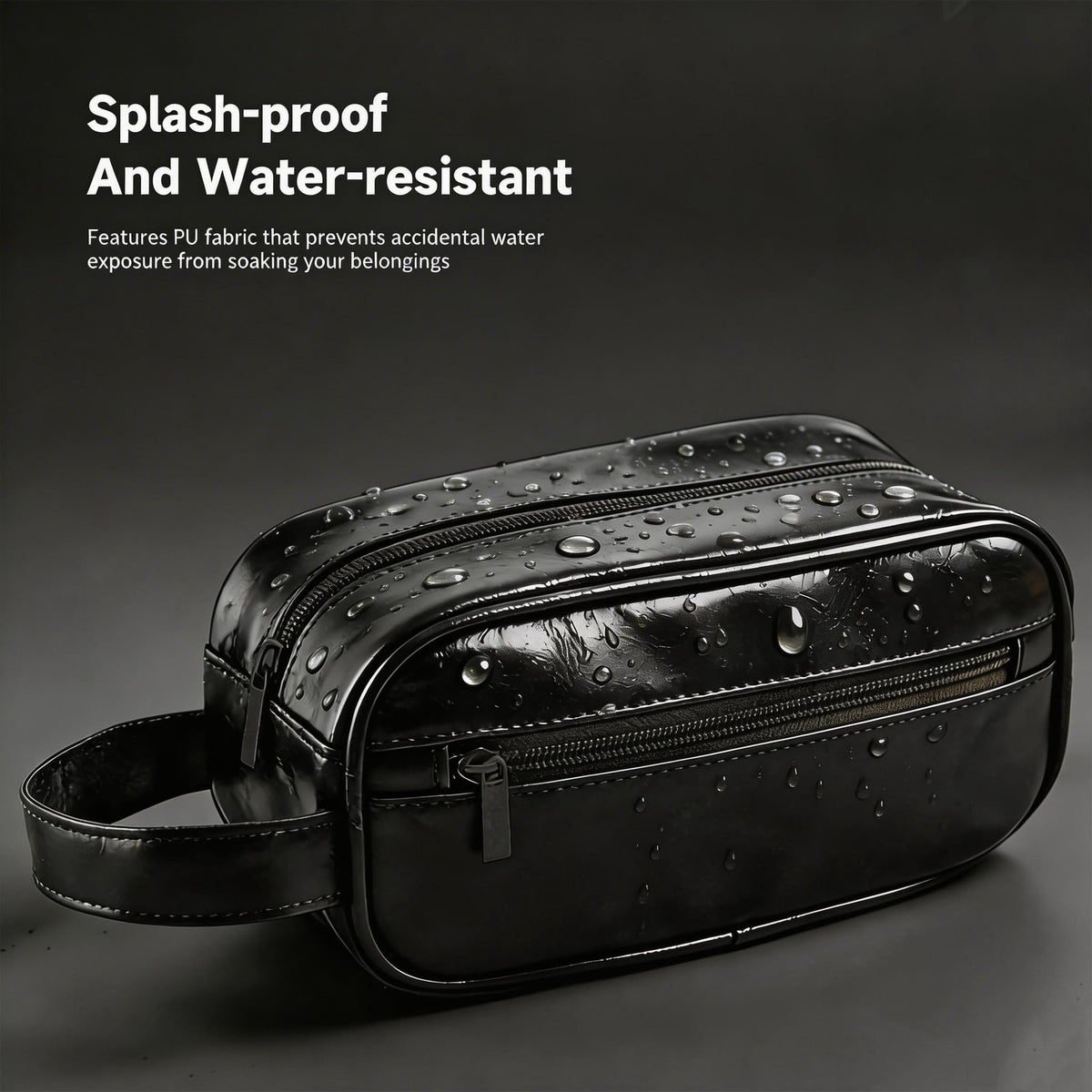 Men's Travel Toiletry Bag Free-Standing Organizer, Water-Resistant PU Leather