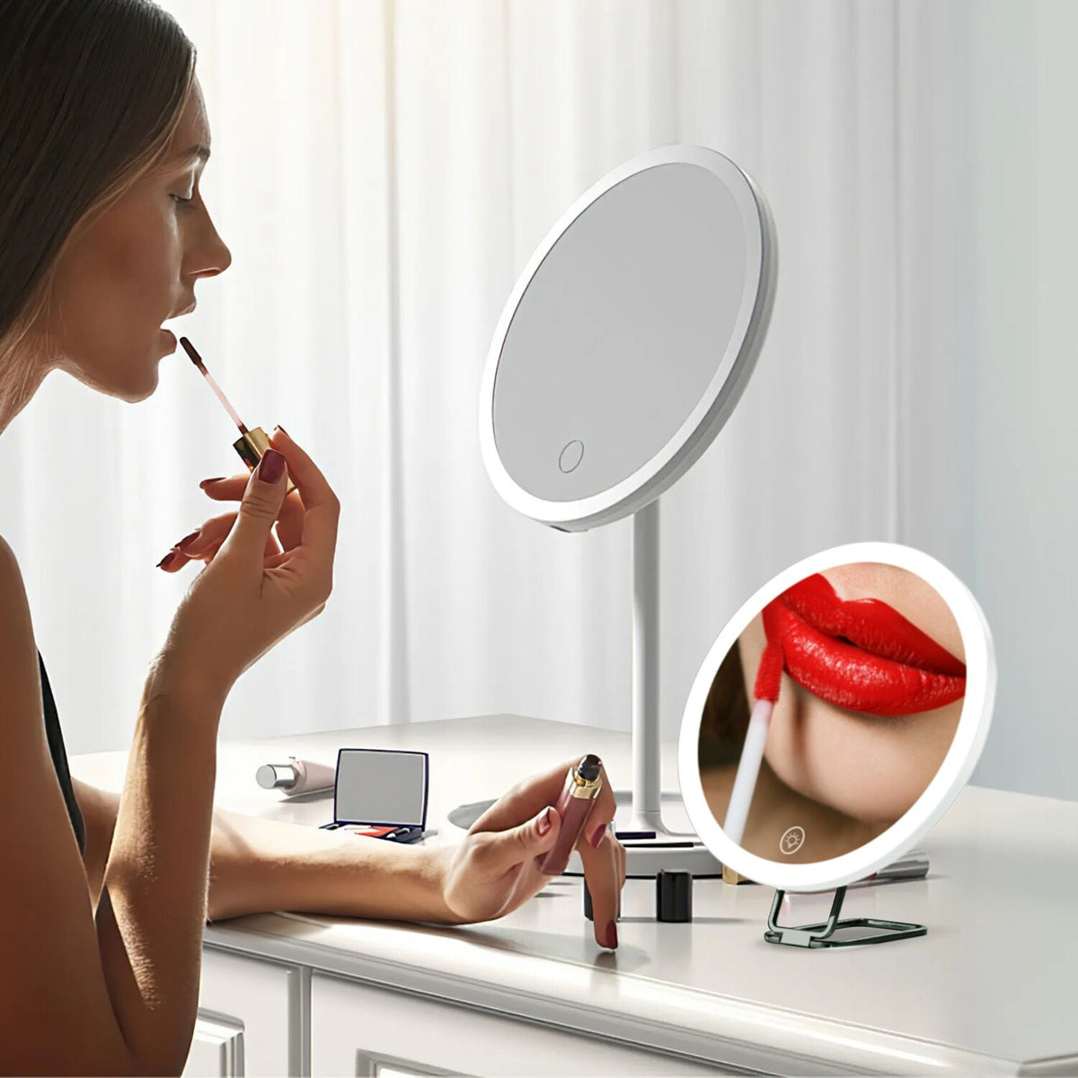 Lighted Magnifying Makeup Mirror with 3 Dimmable LED Colors - Travel Compact