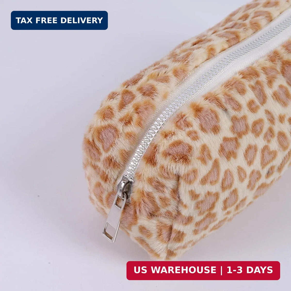 Leopard Print Plush Makeup & Pencil Case - Large Capacity Faux Fur Bag