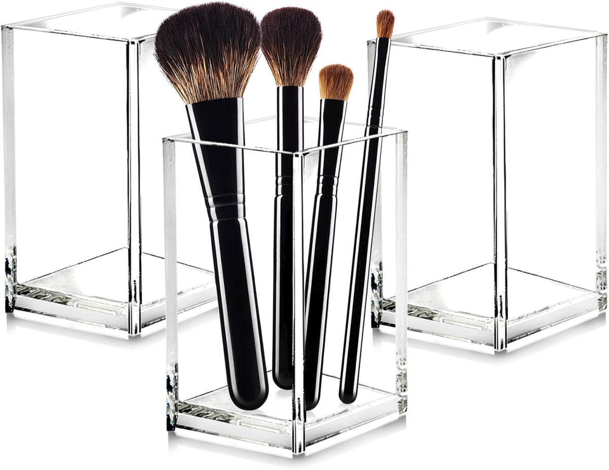 3 Pack Clear Acrylic Makeup Brush Holder Cosmetic Organizer Desktop Storage