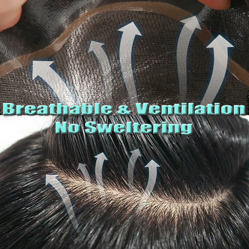Men's Human Hair Toupee V Loop Hair Replacement System - Natural Look